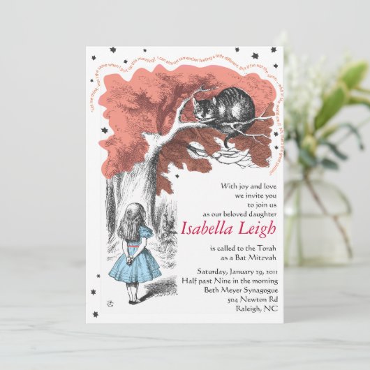 Alice im Wunderland-Schläger Mitzvah Einladung (Stehend Vorderseite)