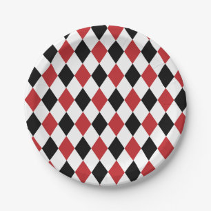 Alice im Wunderland Schwarz Rot Argyle Teeparty  Pappteller
