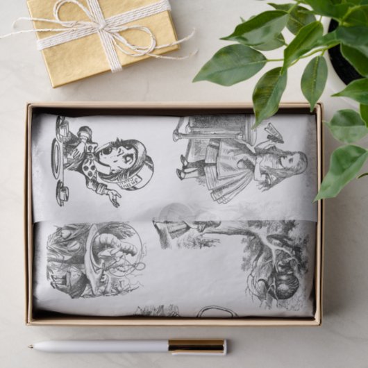 Alice im Wunderland Schwarz-Weiß-Papiere Seidenpapier (Geschenk)