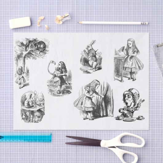 Alice im Wunderland Schwarz-Weiß-Papiere Seidenpapier (Handwerk)