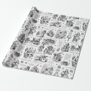 Alice im Wunderland Schwarz Weiß Toile Zitate Geschenkpapier