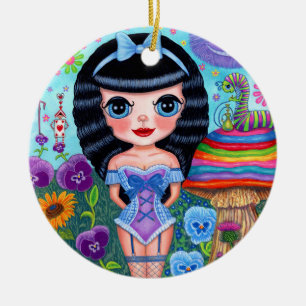 Alice im Wunderland schwarze Haare Cheshire-Katze Keramik Ornament