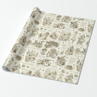 Alice im Wunderland Sepia Beige Toile Quotes