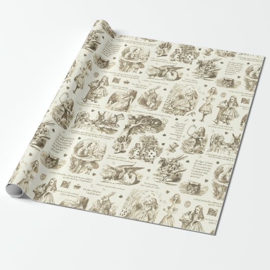 Alice im Wunderland Sepia Beige Toile Quotes Geschenkpapier (Ungerollt)