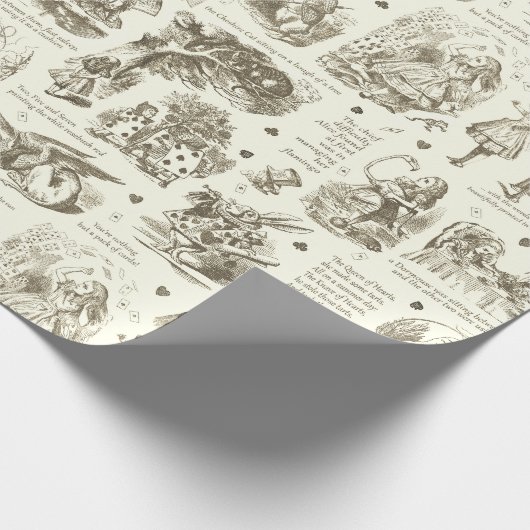 Alice im Wunderland Sepia Beige Toile Quotes Geschenkpapier (Ecke)
