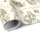 Alice im Wunderland Sepia Beige Toile Quotes Geschenkpapier (Rolleneckpunkt)
