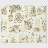 Alice im Wunderland Sepia Beige Toile Quotes Geschenkpapier (Flach)