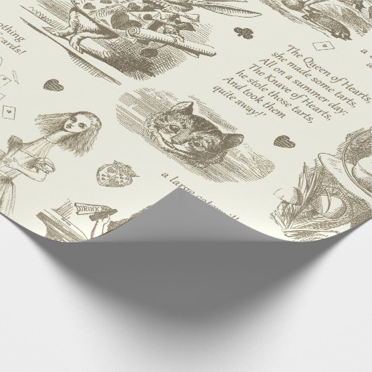 Alice im Wunderland Sepia Beige Toile Quotes Geschenkpapier (Ecke)