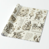 Alice im Wunderland Sepia Beige Toile Quotes Geschenkpapier (Ungerollt)