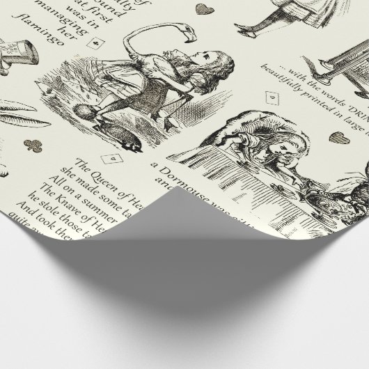 Alice im Wunderland Sepia Beige Toile Quotes Geschenkpapier (Ecke)