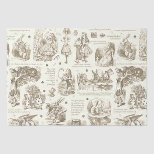 Alice im Wunderland Sepia Beige Toile Quotes Seidenpapier (Vorderseite)