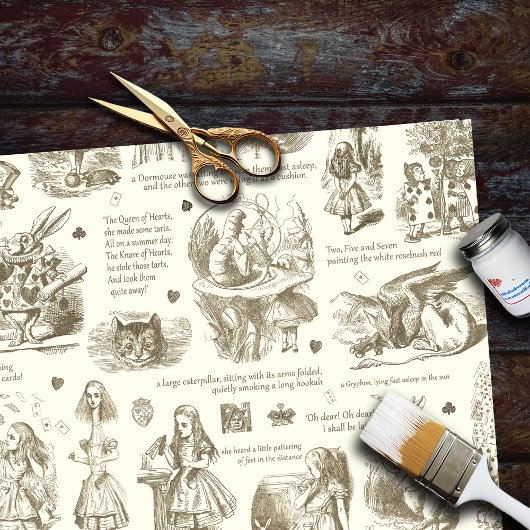 Alice im Wunderland Sepia Beige Toile Quotes Seidenpapier