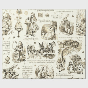 Alice im Wunderland Sepia Beige Toile Zitate Geschenkpapier