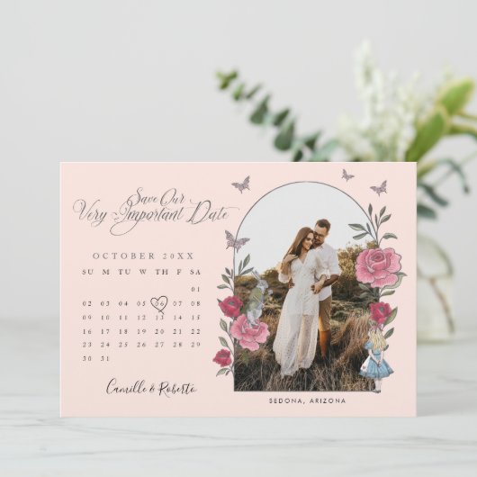 Alice im Wunderland Stift uns im Kalender Foto Save The Date (Stehend Vorderseite)