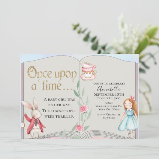 Alice im Wunderland Storybook Wasserfarbe Einladung (Stehend Vorderseite)