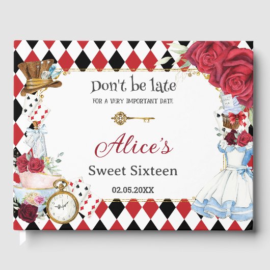 Alice im Wunderland Sweet 16 Birthday Bridal Baby Gästebuch (Vorderseite)