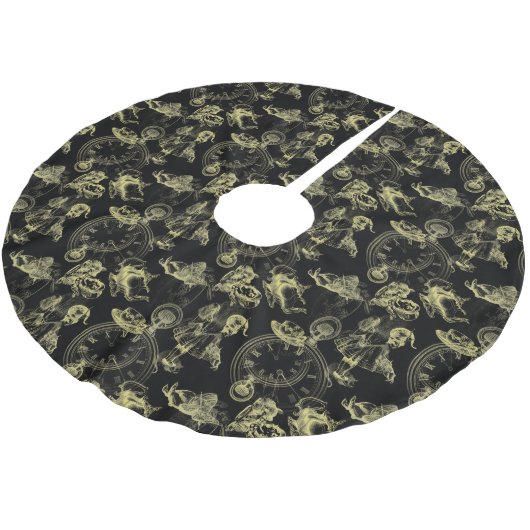 Alice im Wunderland Tea Black Gold Tree Skirt Polyester Weihnachtsbaumdecke (Schrägansicht)