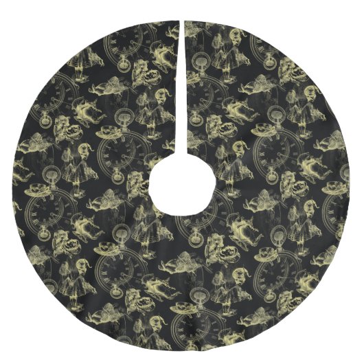 Alice im Wunderland Tea Black Gold Tree Skirt Polyester Weihnachtsbaumdecke (Vorderseite)