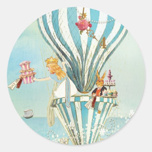 ALICE IM WUNDERLAND TEA IN VIER SIEGELN RUNDER AUFKLEBER (Vorderseite)