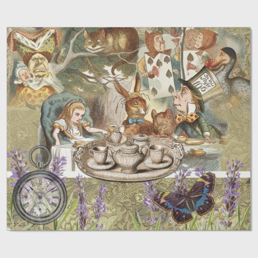 Alice im Wunderland Tea Party Gäste Geschenkpapier (Flach)