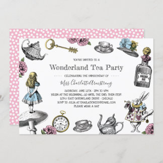 Alice im Wunderland Tea Party Polka Dots Einladung