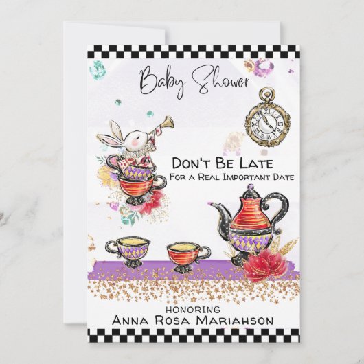 *~* Alice im Wunderland Tea Pot Rabbit Teebeete Einladung (Vorderseite)