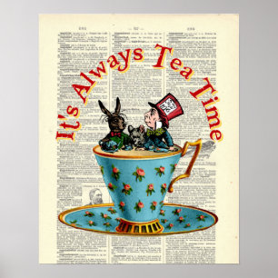 Alice im Wunderland Tea Time Old Dictionary Page Poster