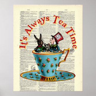 Alice im Wunderland Tea Time Old Dictionary Page Poster
