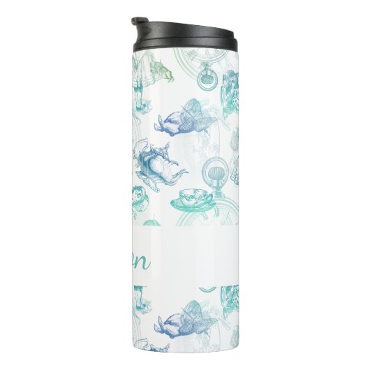 Alice im Wunderland Tee Blue Aqua Name Tumbler Thermosbecher (Nach rechts gedreht)