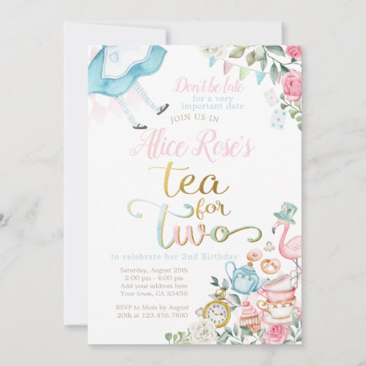 Alice im Wunderland, Tee für den zweiten Geburtsta Einladung (Vorderseite)