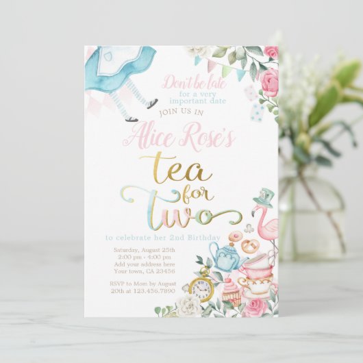Alice im Wunderland, Tee für den zweiten Geburtsta Einladung (Stehend Vorderseite)