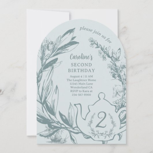 Alice im Wunderland Tee für zwei Geburtstage Einladung (Vorderseite)