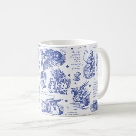 Alice im Wunderland Tee Party Blue Toile Quotes Kaffeetasse (VorderseiteRechts)