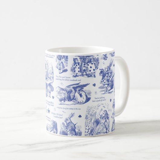 Alice im Wunderland Tee Party Blue Toile Quotes Kaffeetasse (VorderseiteRechts)