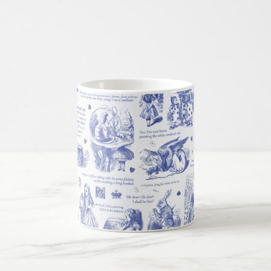 Alice im Wunderland Tee Party Blue Toile Quotes Kaffeetasse (Mittel)