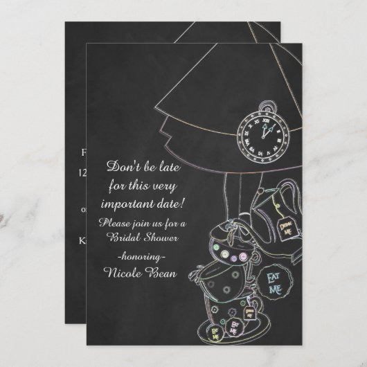 Alice im Wunderland Tee Party Chalkboard Whimsical Einladung (Vorne/Hinten)