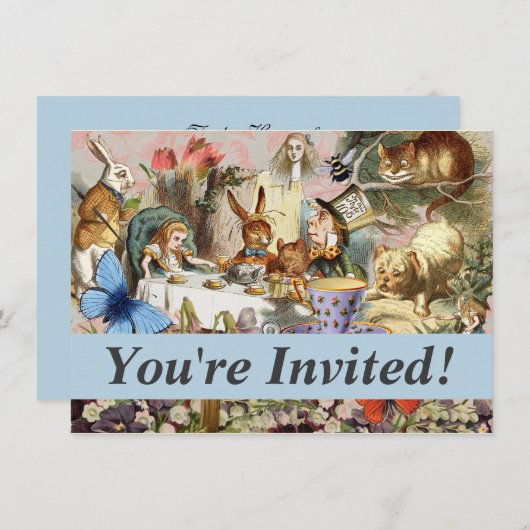 Alice im Wunderland Tee Party Einladung (Vorne/Hinten)