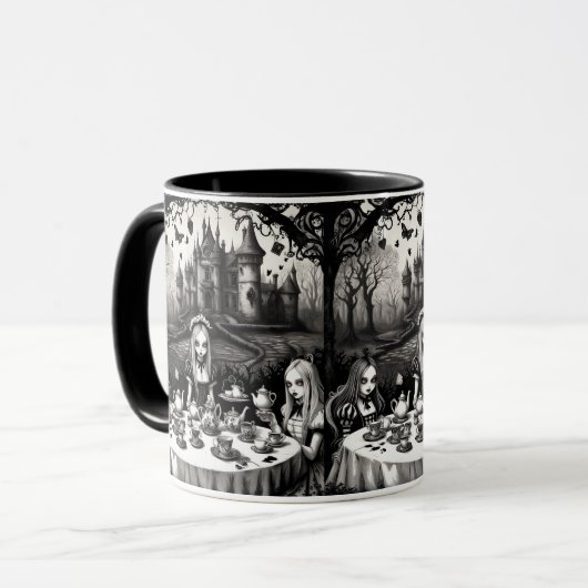 Alice im Wunderland Tee Party im Gotischen Stil Tasse (Vorderseite Links)