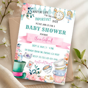 Alice im Wunderland Tee-Party Kinderdusche Einladung