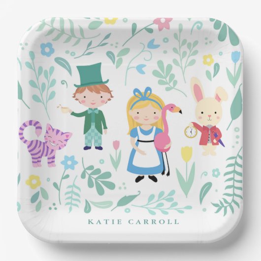 Alice im Wunderland Tee-Party Kinderdusche Pappteller (Vorderseite)