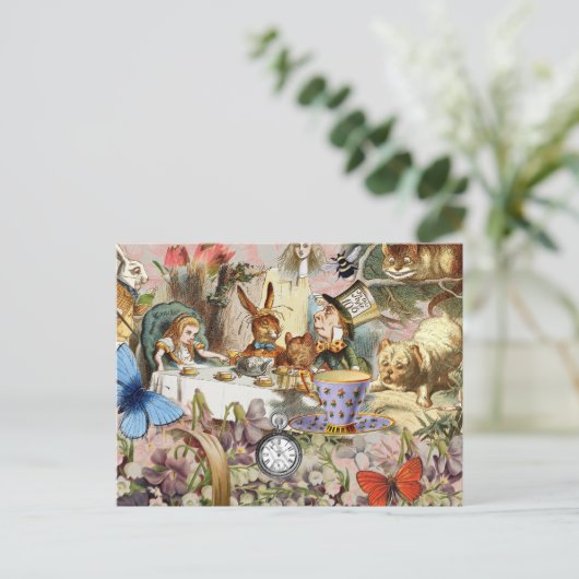Alice im Wunderland Tee Party Kunst Postkarte (Stehend Vorderseite)