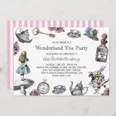 Alice im Wunderland Tee Party Streifen Einladung (Vorne/Hinten)