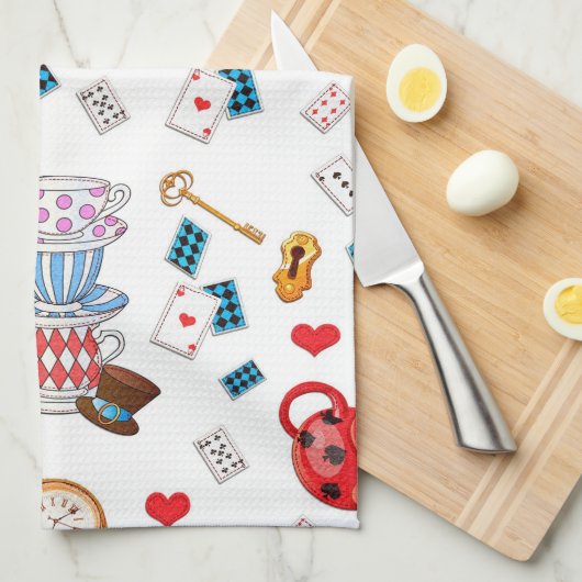 Alice im Wunderland Tee Party Themenmuster Geschirrtuch (Viertel Falte)