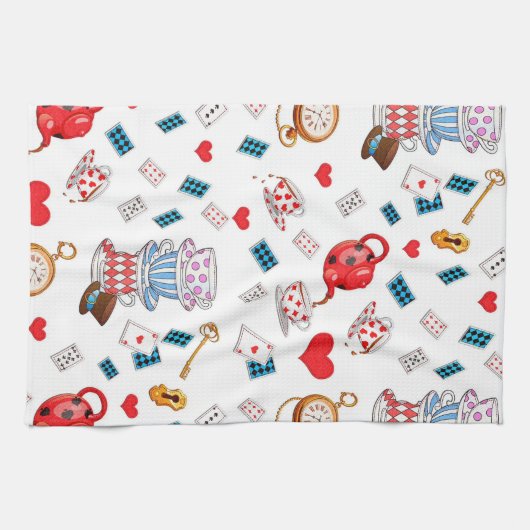 Alice im Wunderland Tee Party Themenmuster Geschirrtuch (Horizontal)