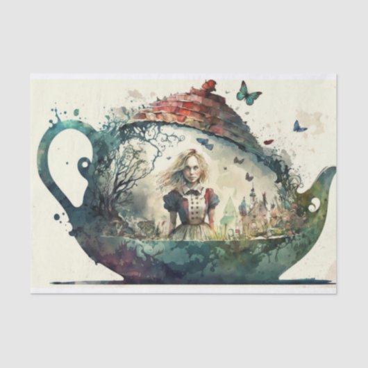 Alice im Wunderland Tee Pot Decoupage Seidenpapier (Vorderseite)