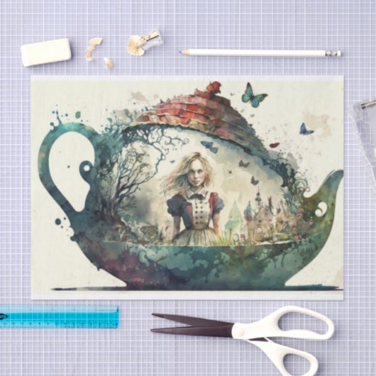 Alice im Wunderland Tee Pot Decoupage Seidenpapier (Handwerk)