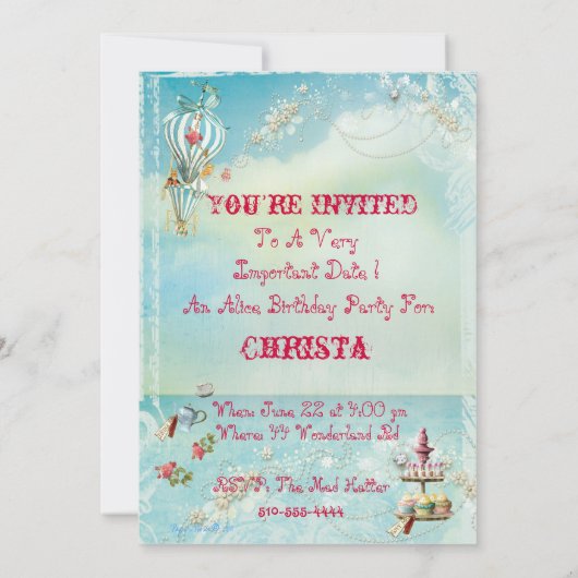 Alice im Wunderland Tee um 4:00 Party Einladungen (Rückseite)