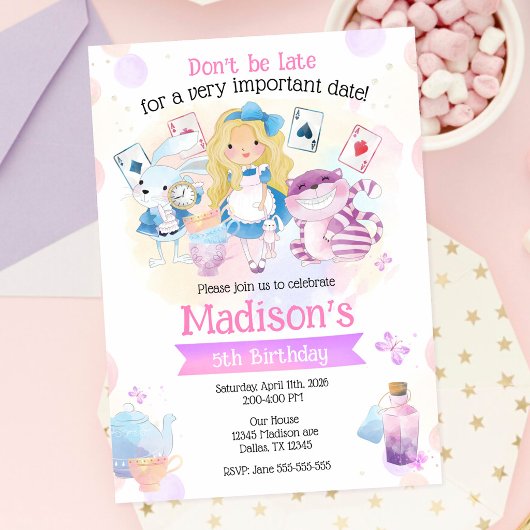 Alice im Wunderland Teeparty Geburtstag Einladung