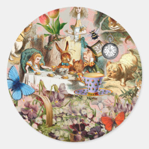 Alice im Wunderland Teeparty Kunst Runder Aufkleber
