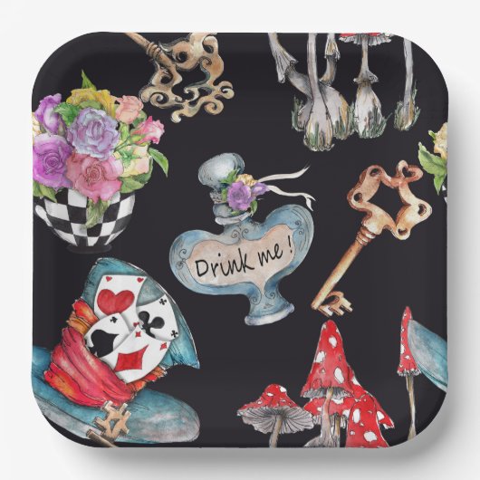 Alice im Wunderland Thema Black Paper Teller (Vorderseite)